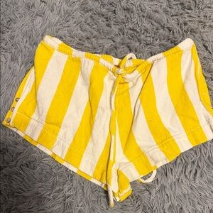 Free People Yellow & White Striped Women's Casual Drawstring Shorts